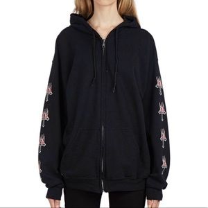Danielle Guizio Flame Cross Zip Up Hoodie Black XL